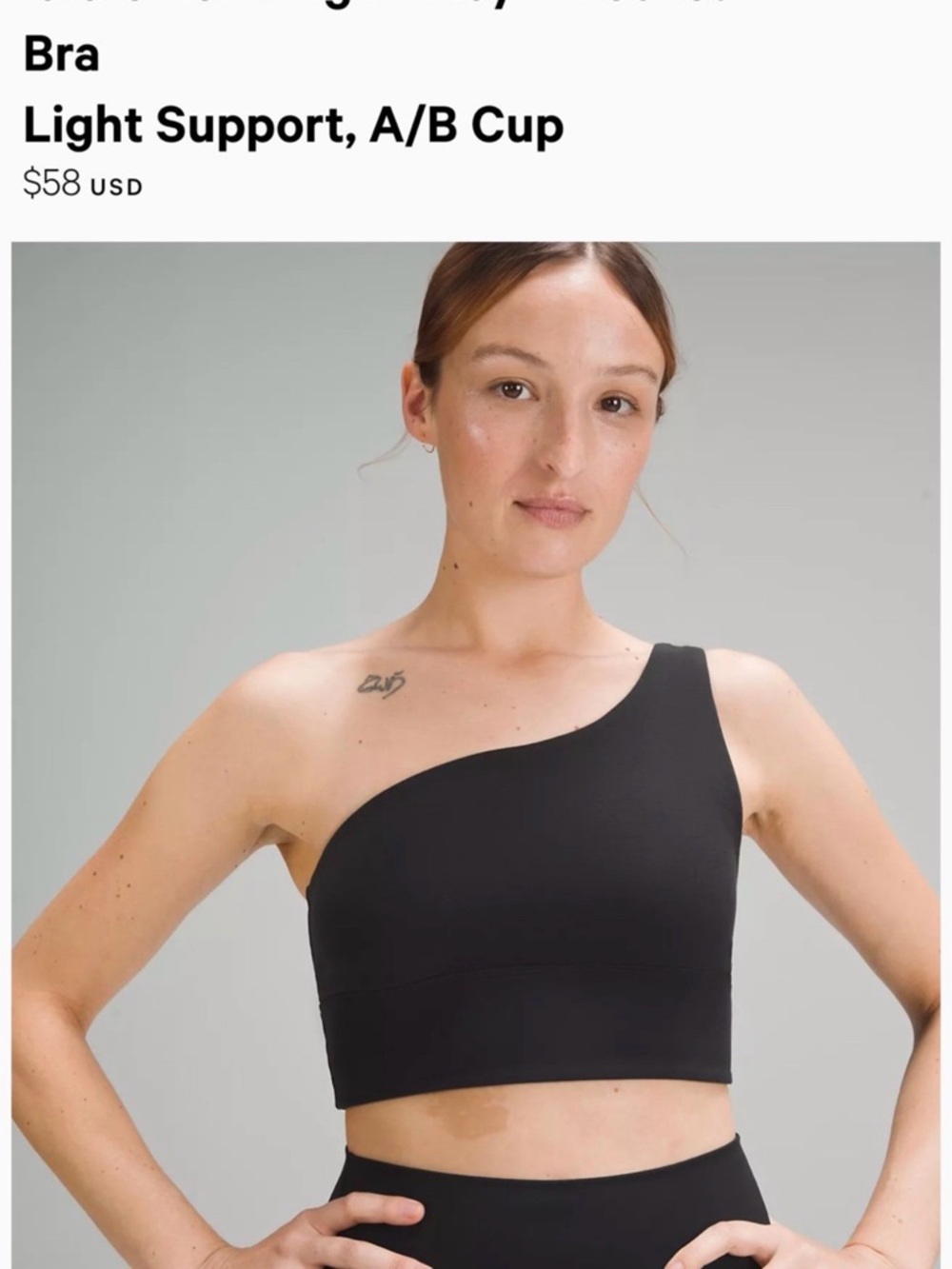 lululemon athletica Black One-Shoulder Crop Bra size 8